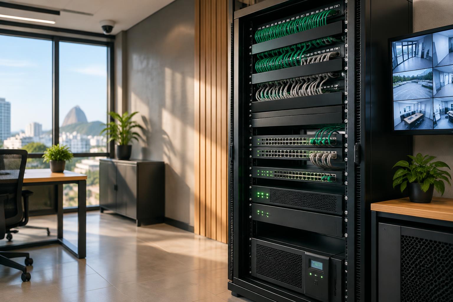 Rack de rede organizado em escritório